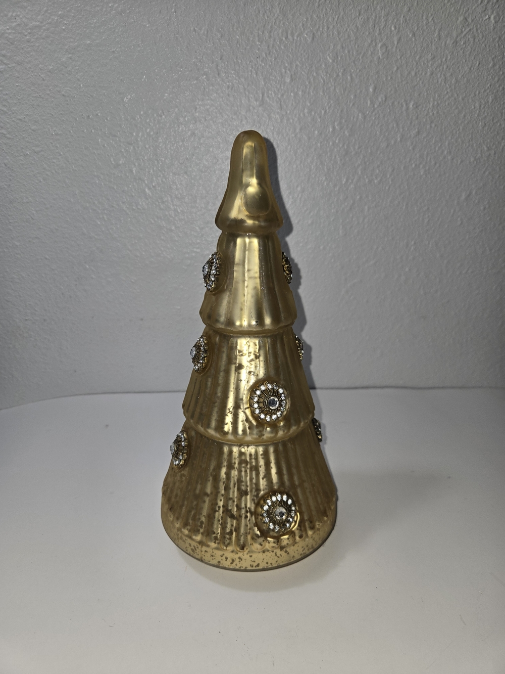 Tabletop Gold Mercury glass Christmas Tree Decorated with rhinestone flower acce